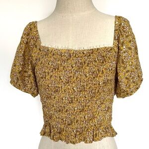 Bohme Yellow Floral Smocked Top Size Medium